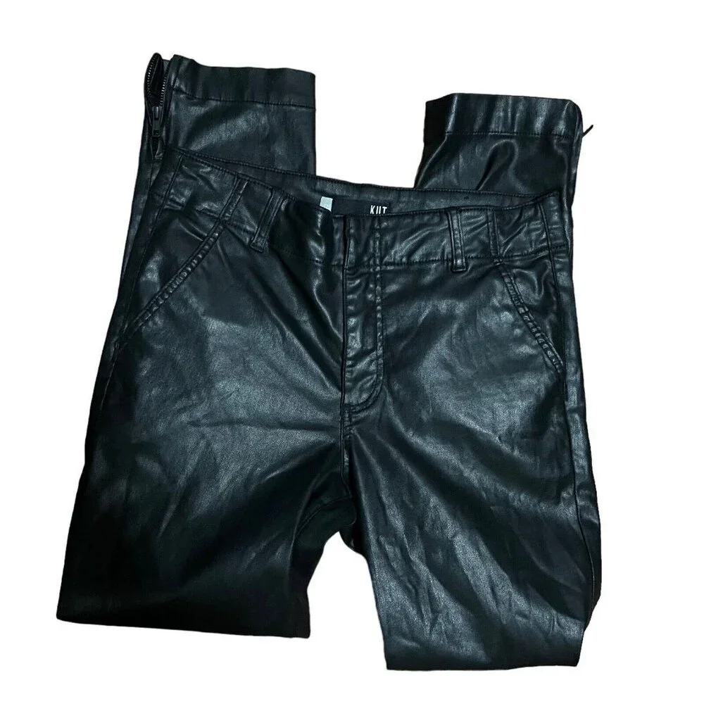 KUT FROM THE KLOTH Sz 12L Reese Black Faux Leather Zip Ankle Straight‎ Leg Pants